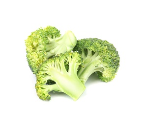 Photo of Fresh green broccoli on white background. Organic food