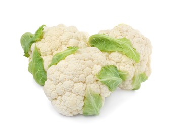 Photo of Whole fresh raw cauliflowers on white background