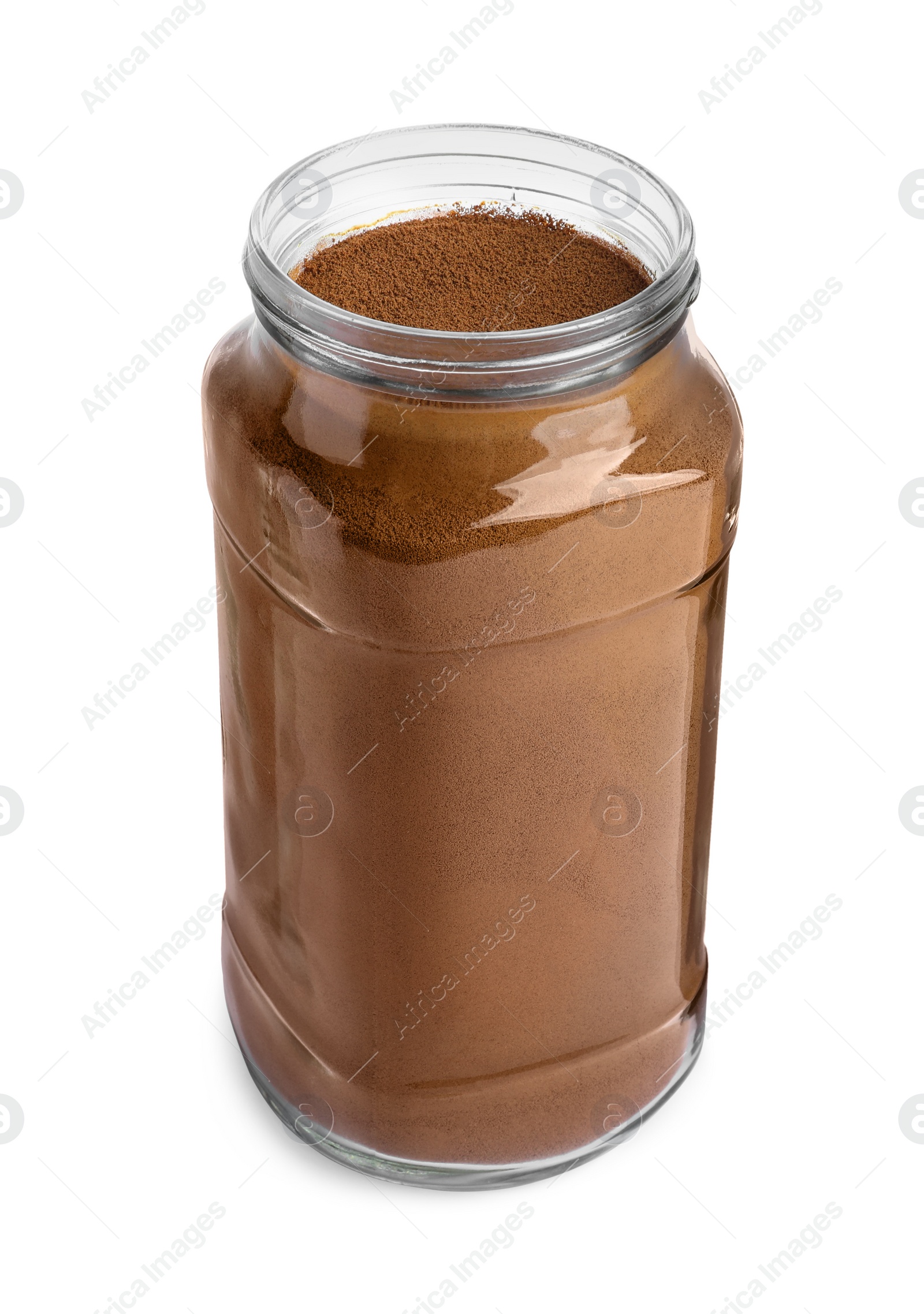 Photo of Glass jar of instant coffee isolated on white