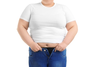 Photo of Overweight woman on white background