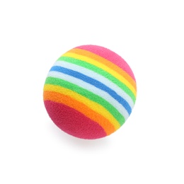 Photo of Colorful ball for cat on white background. Pet toy