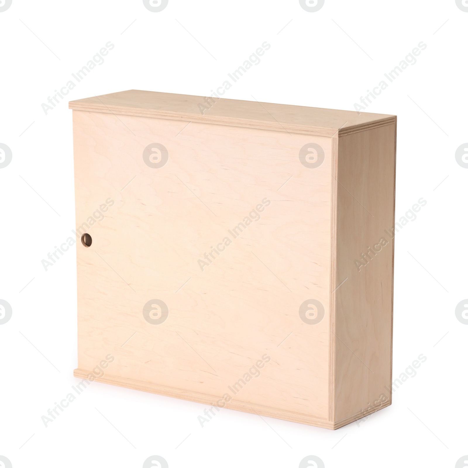 Photo of One wooden wine box isolated on white