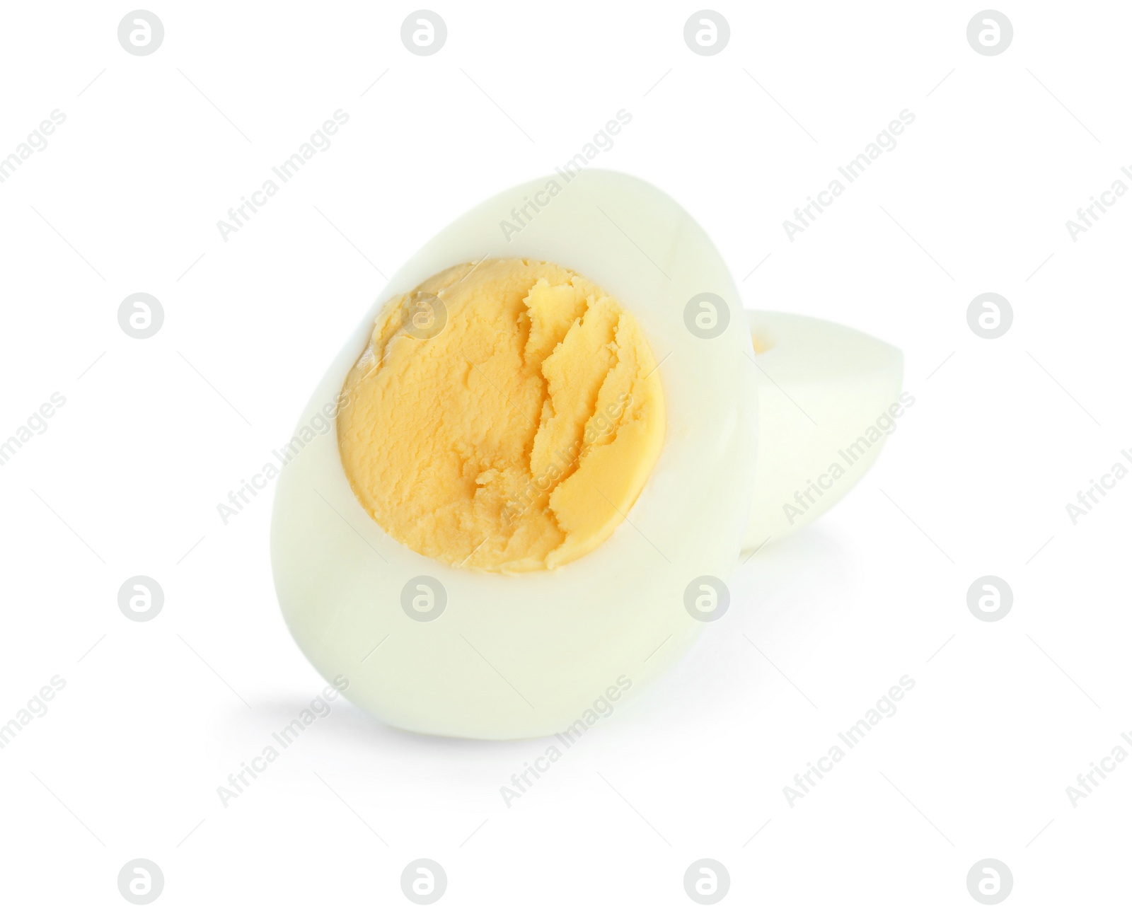 Photo of Halves of fresh hard boiled chicken egg isolated on white