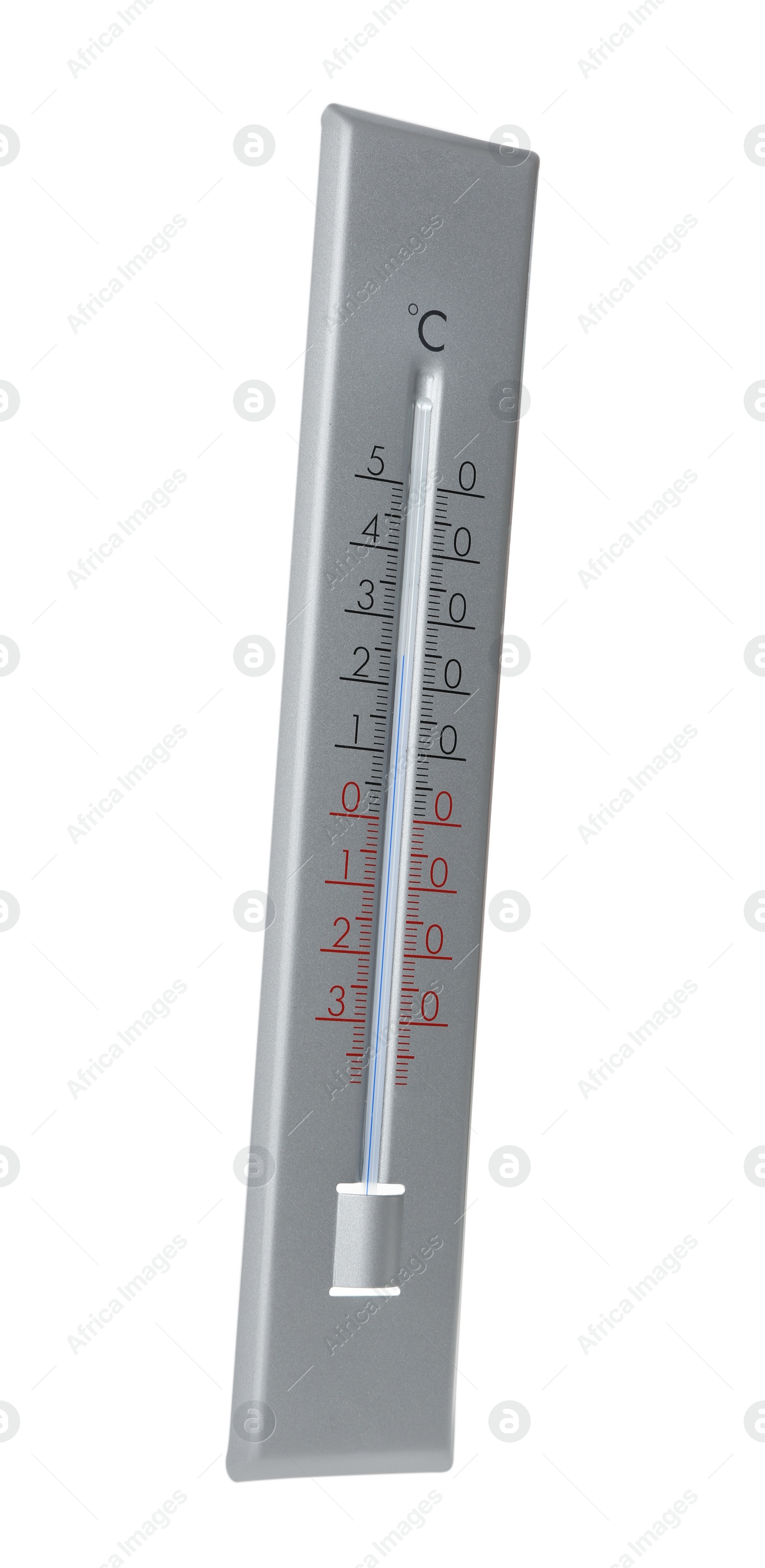 Photo of Modern grey weather thermometer on white background