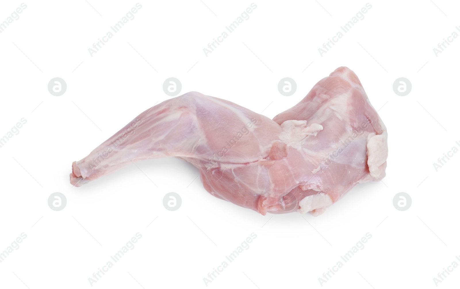 Photo of Fresh raw rabbit leg isolated on white, top view
