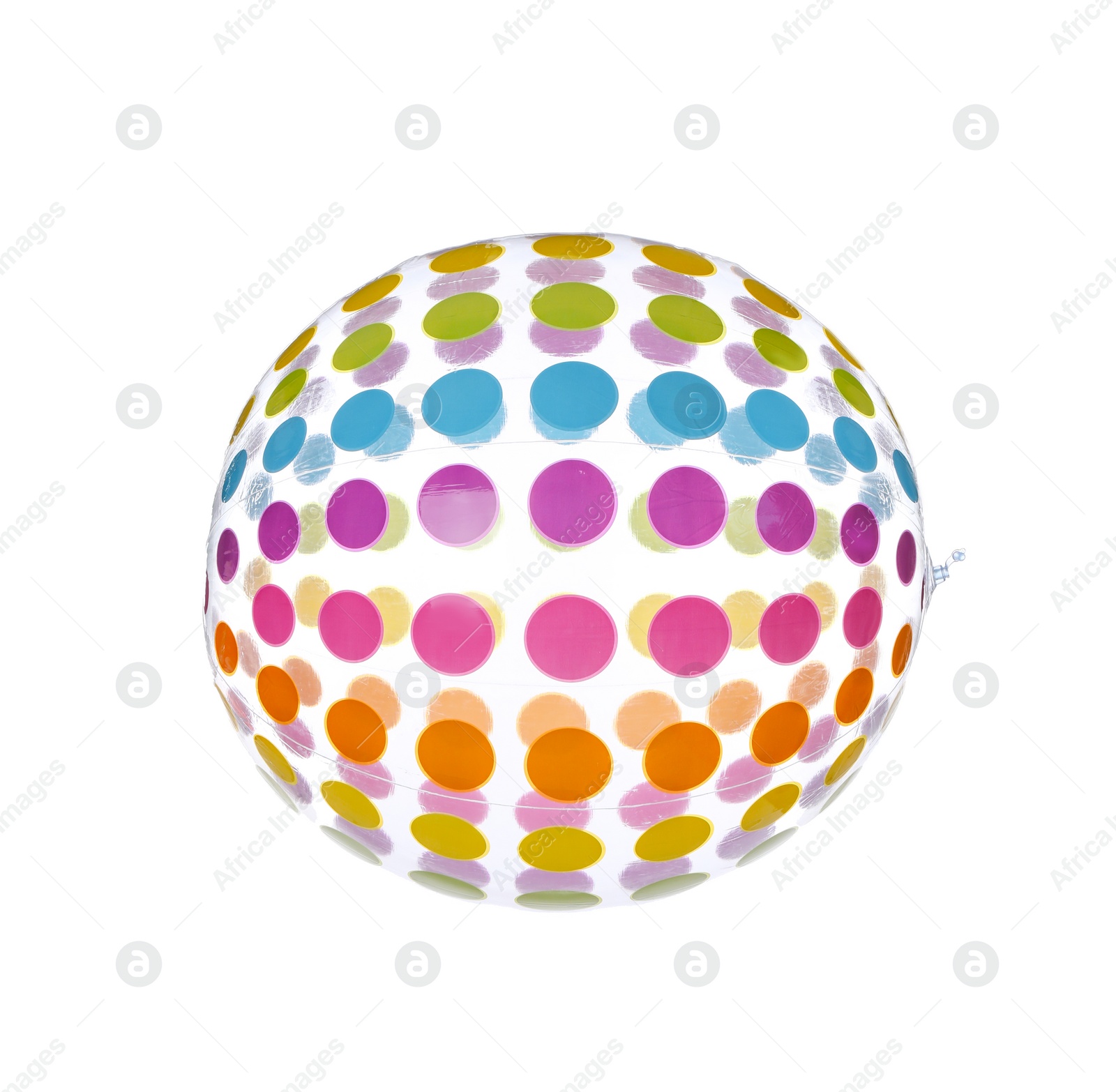 Photo of Colorful inflatable ball isolated on white. Beach accessory