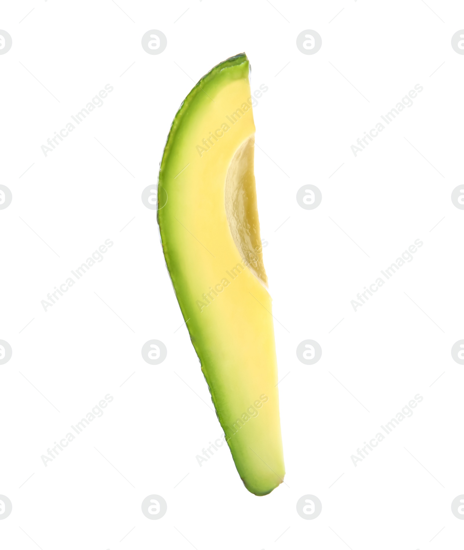 Photo of Slice of raw avocado isolated on white