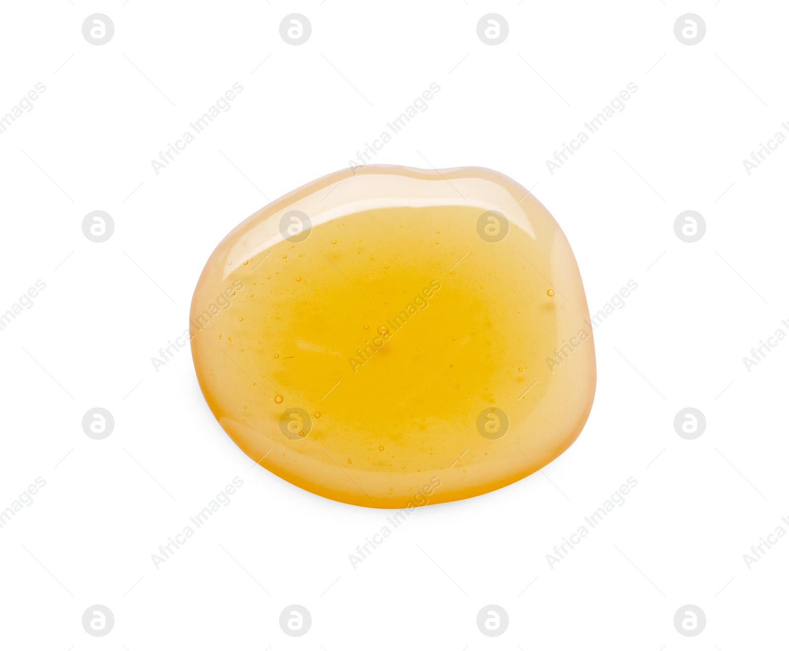 Photo of Drop of tasty natural honey isolated on white, top view