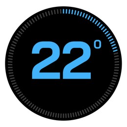 Thermostat showing ambient temperature in Celsius scale. Device display on white background