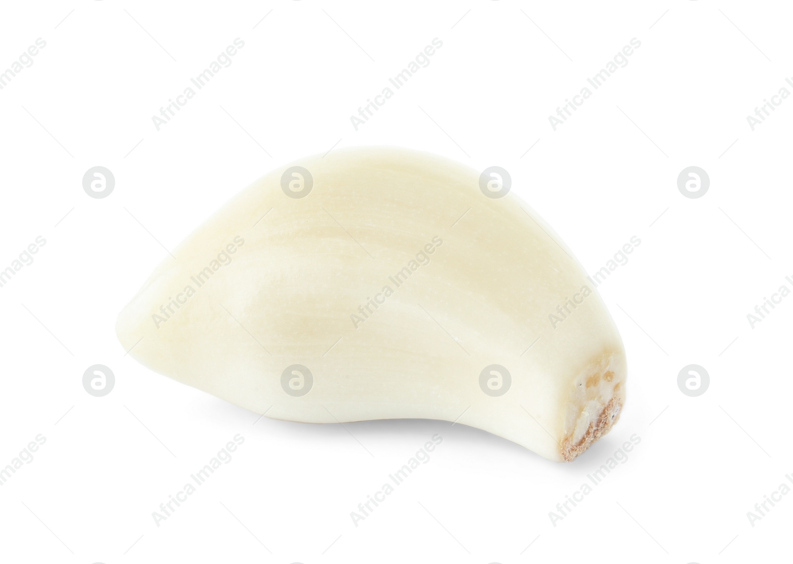 Photo of Fresh peeled garlic clove on white background