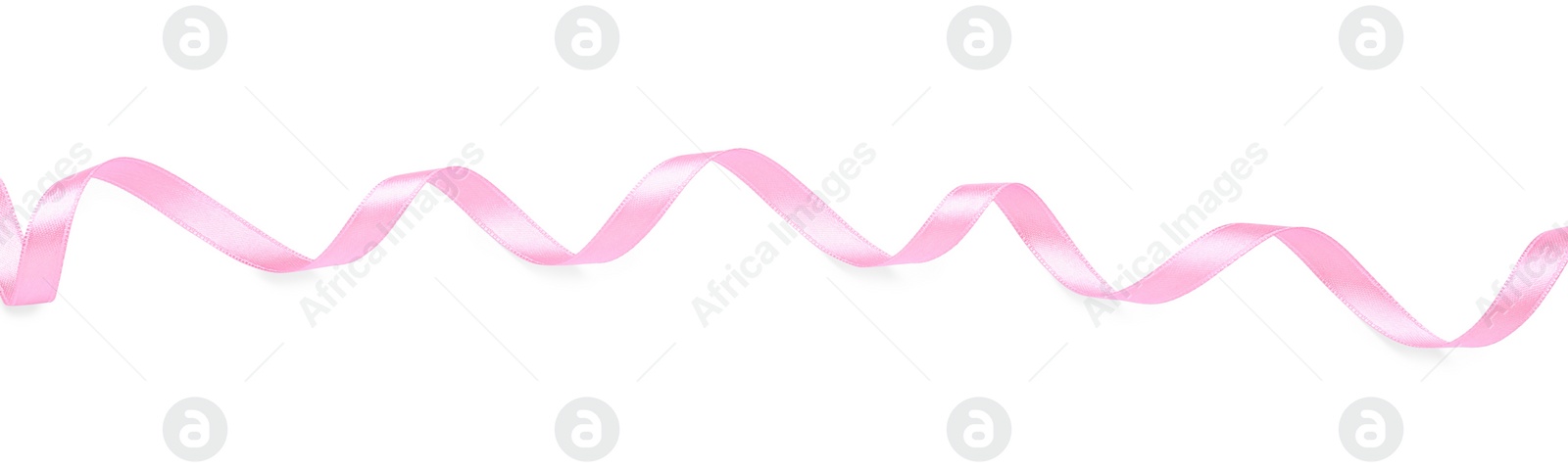 Photo of Beautiful pink ribbon isolated on white, top view