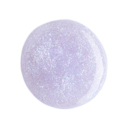 Photo of Sample of nail polish with glitter isolated on white, top view
