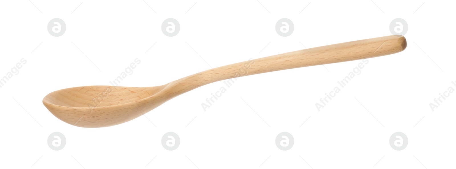 Photo of One empty wooden spoon isolated on white