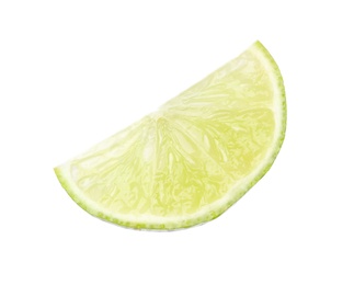 Photo of Cut fresh juicy lime on white background