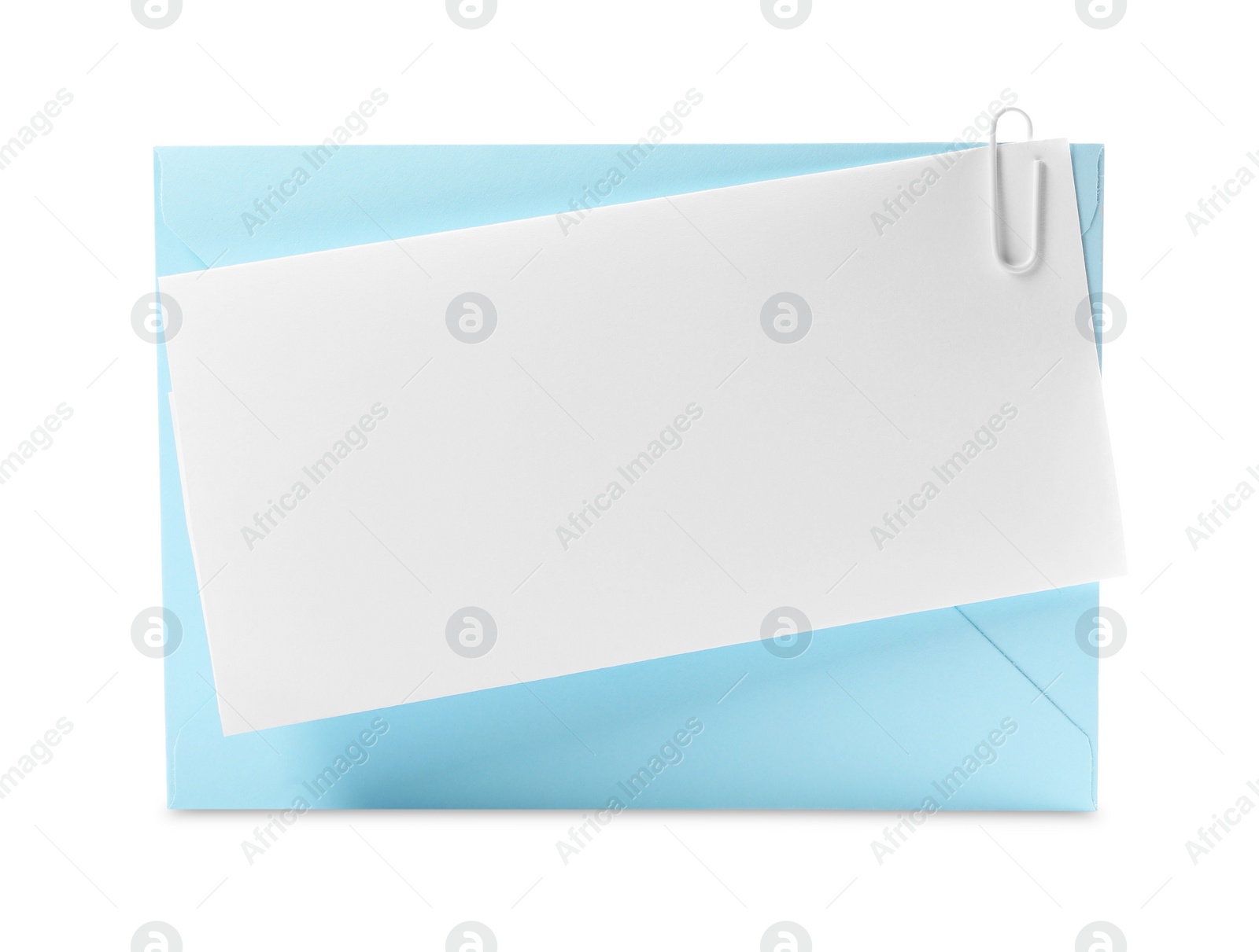 Photo of Blank card and letter envelope on white background