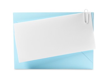 Blank card and letter envelope on white background