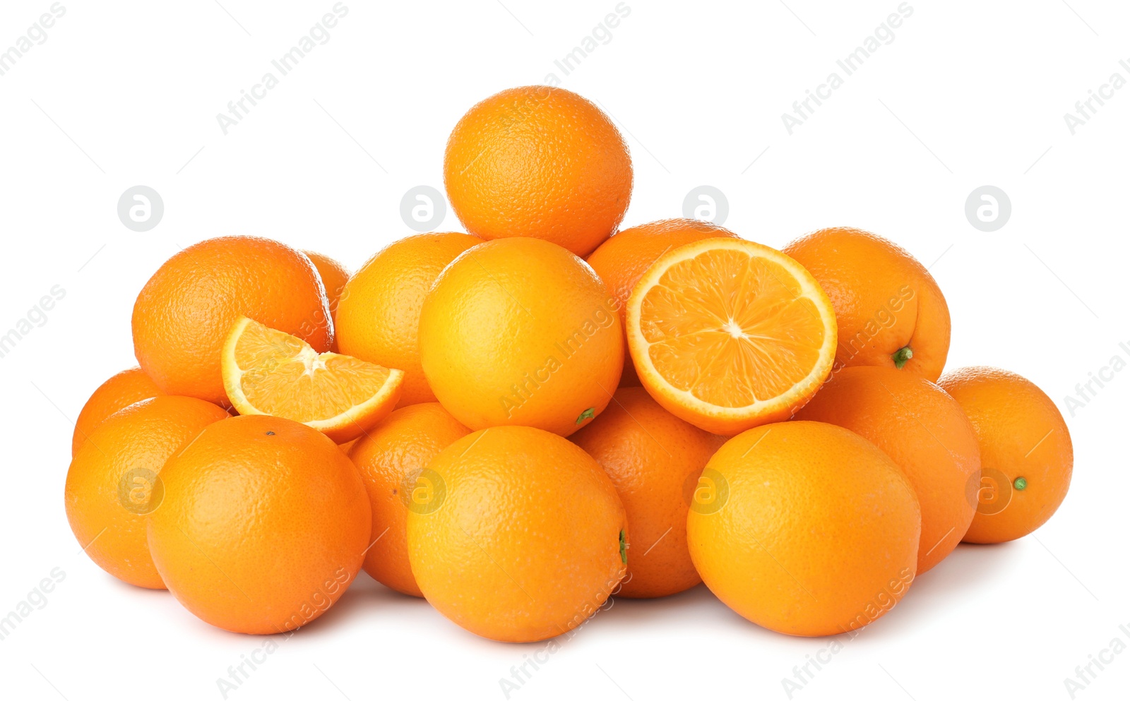 Photo of Pile of ripe oranges isolated on white