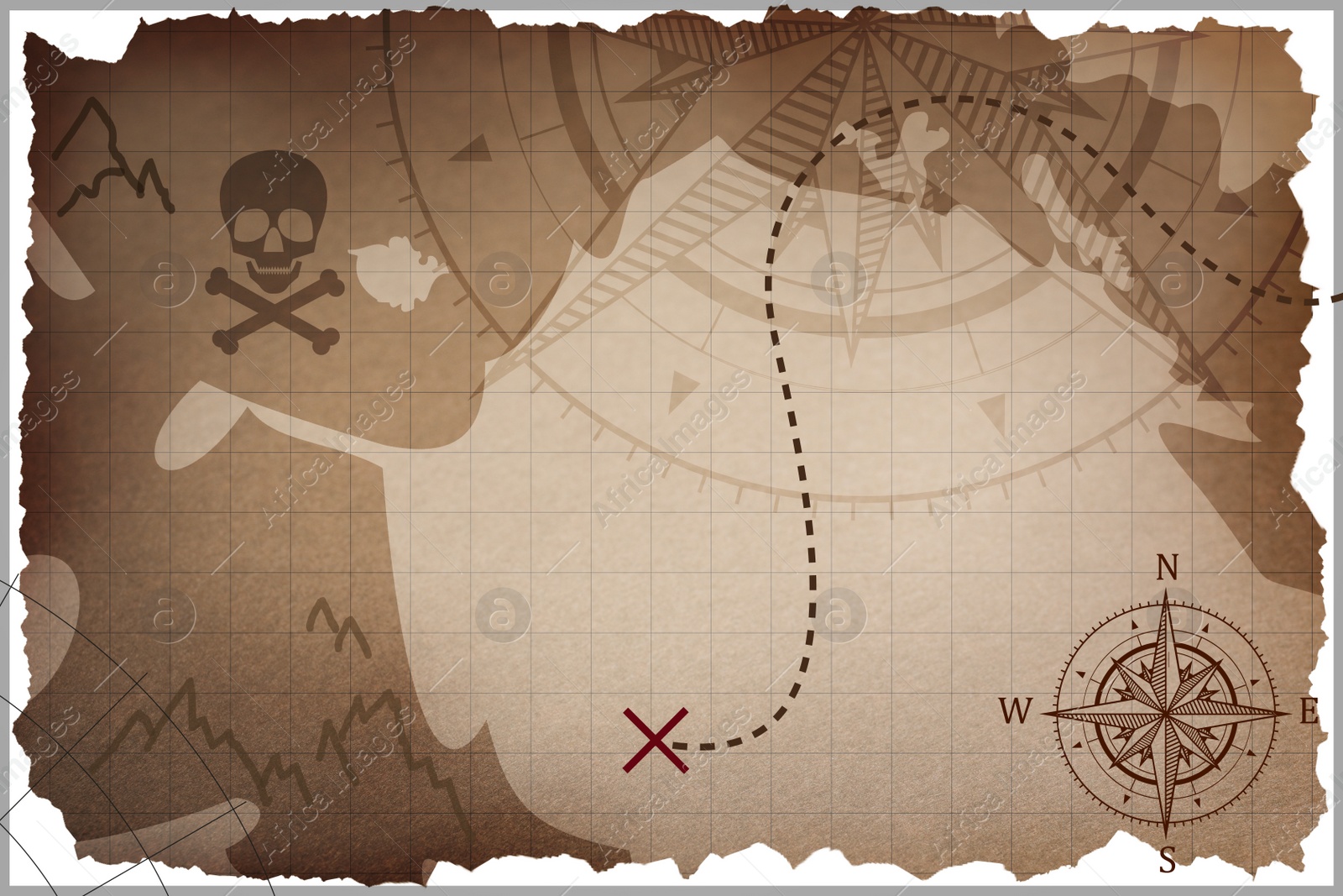 Illustration of Old pirate treasure map on white background, illustration