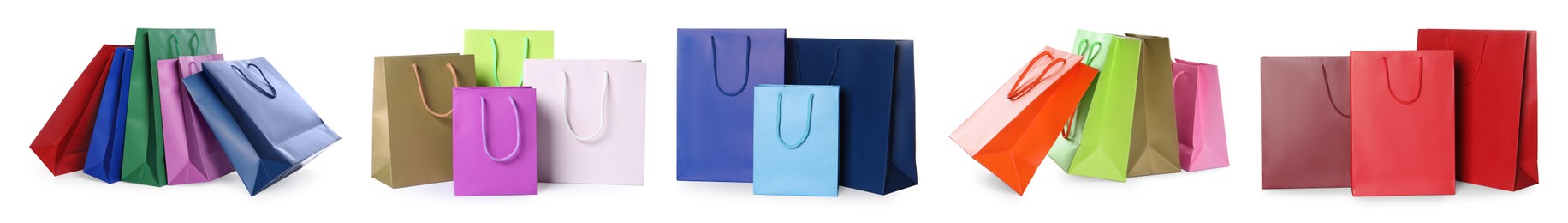 Colorful shopping bags isolated on white, set