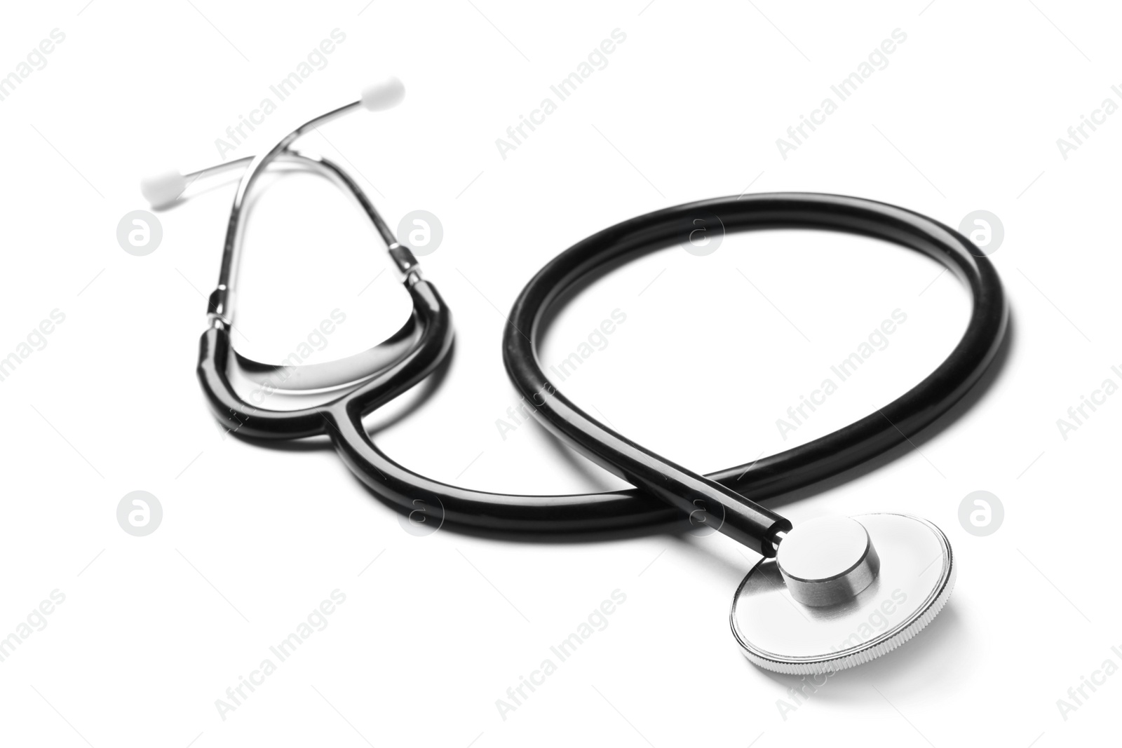 Photo of Stethoscope for checking pulse on white background