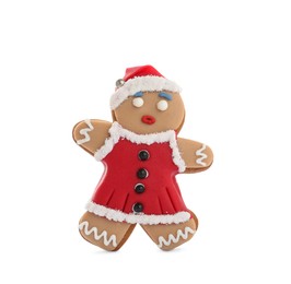 Gingerbread woman isolated on white. Delicious Christmas cookie