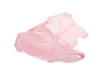 Photo of Used transparent plastic bag isolated on white