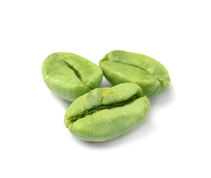 Photo of Organic green coffee beans on white background