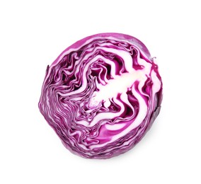 Photo of Half of fresh red cabbage isolated on white, top view