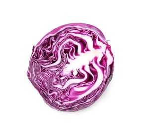 Half of fresh red cabbage isolated on white, top view