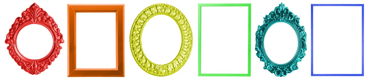 Image of Collage with bright frames on white background