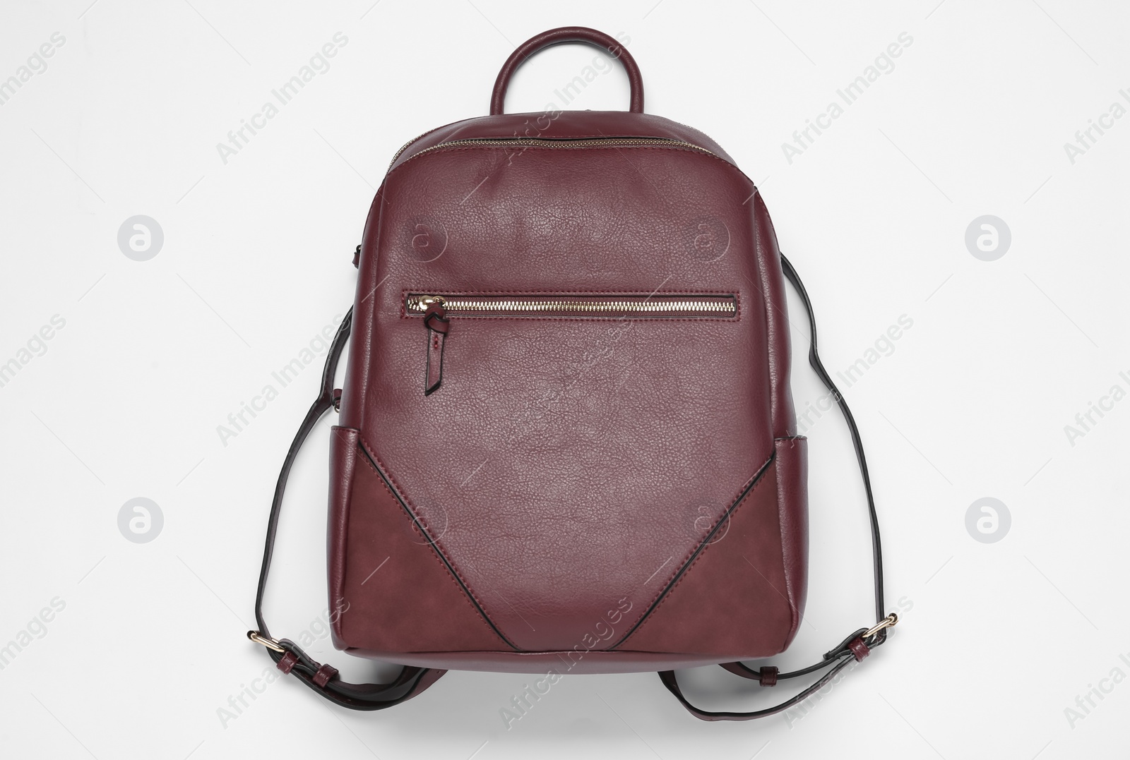 Photo of Stylish urban backpack on white background, top view