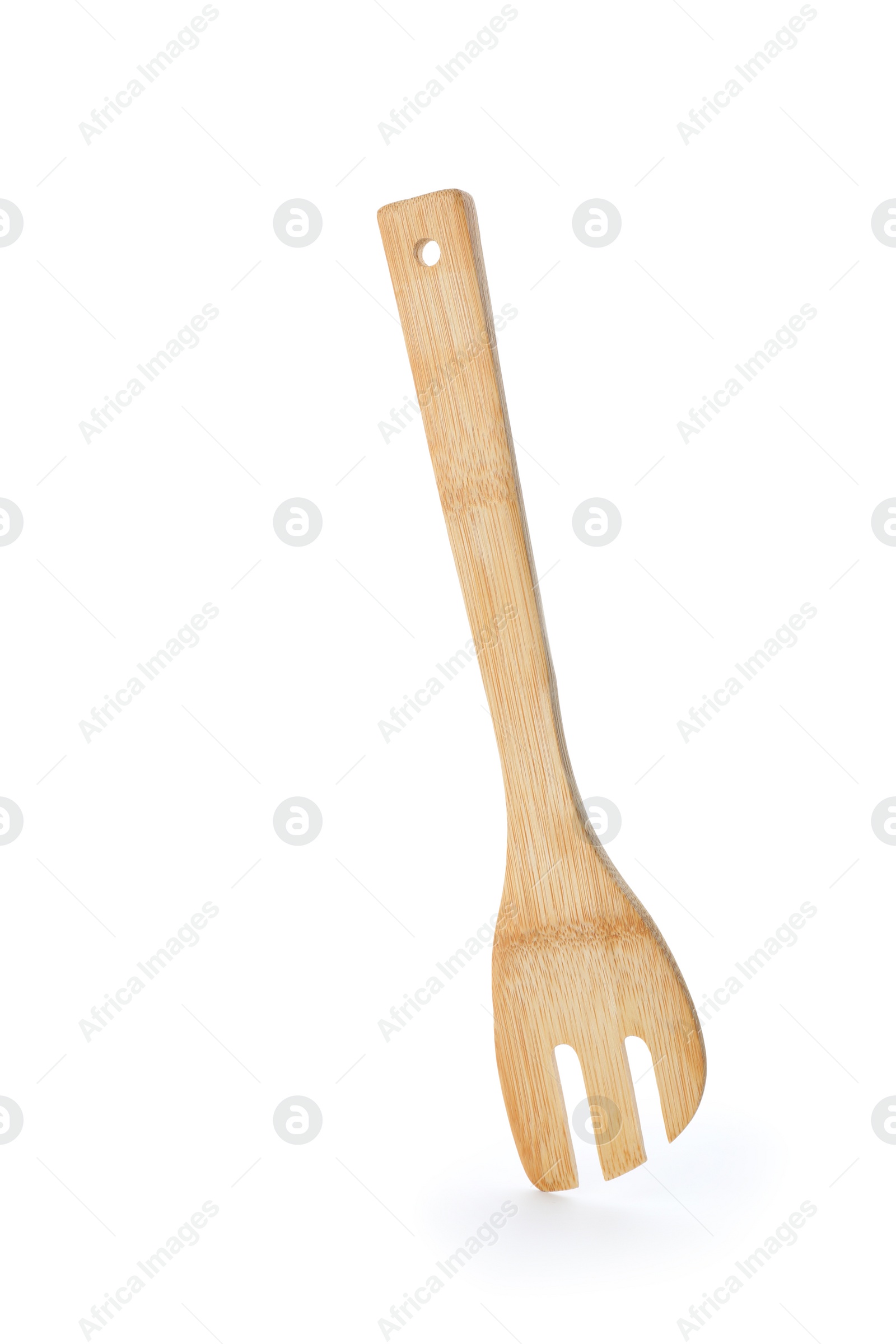 Photo of Kitchen utensil made of bamboo on white background
