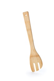 Photo of Kitchen utensil made of bamboo on white background