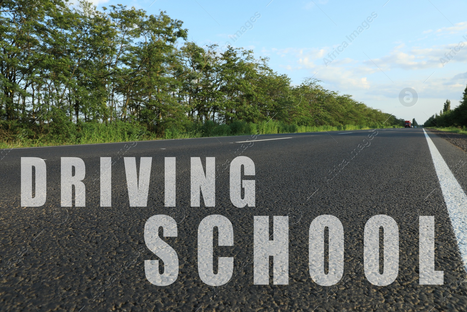 Image of Driving school concept. View of modern asphalt road in countryside