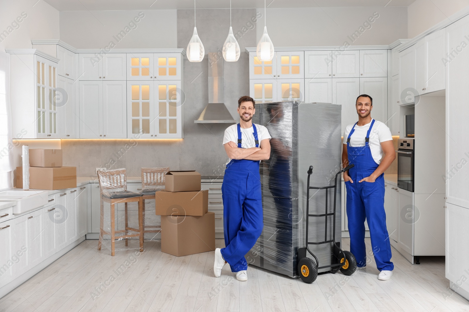 Photo of Male movers with refrigerator in new house