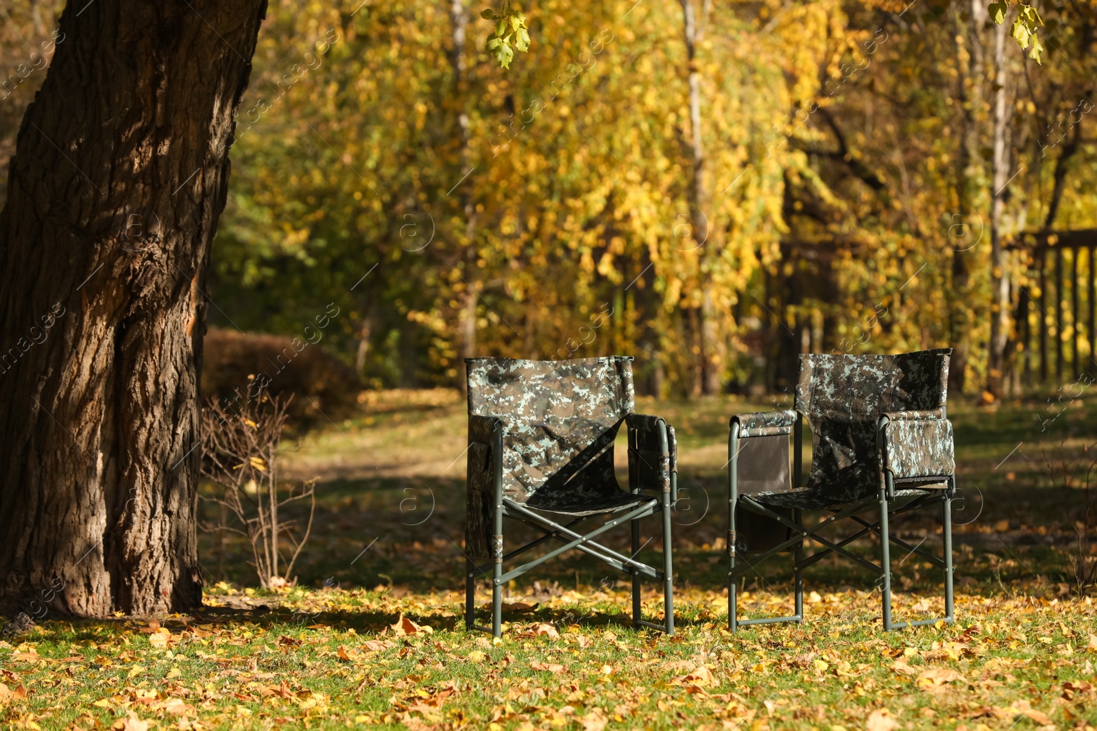 Photo of Pair of camping chairs in park on sunny day