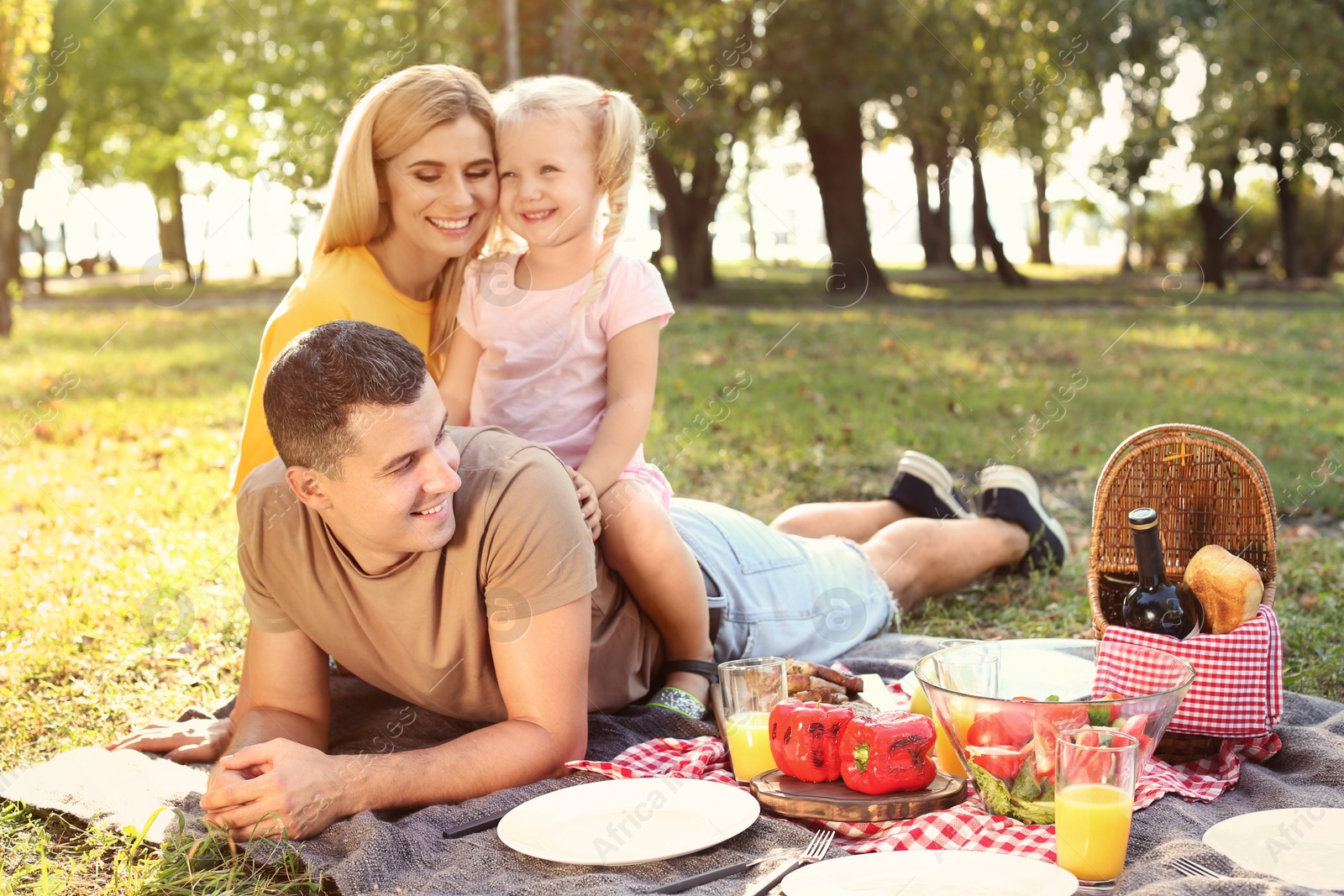 Photo of Happy family having picnic in park on sunny day