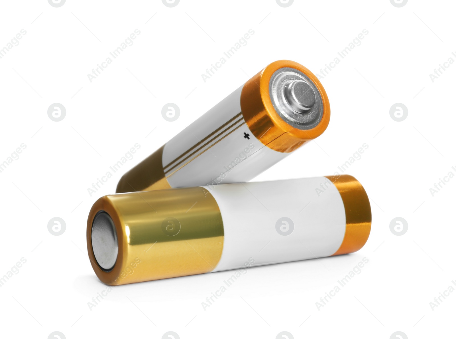 Image of New AA batteries on white background. Dry cell