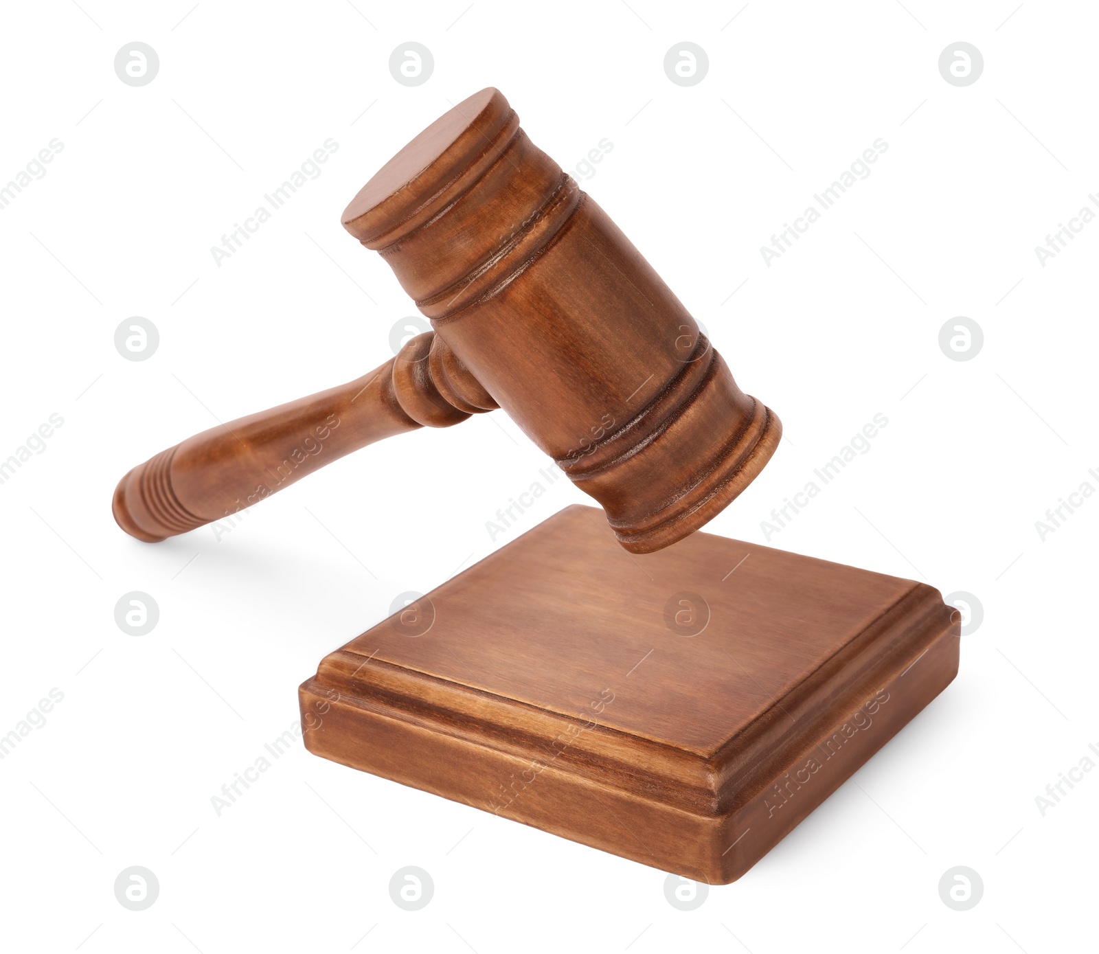 Photo of Wooden gavel isolated on white. Small mallet