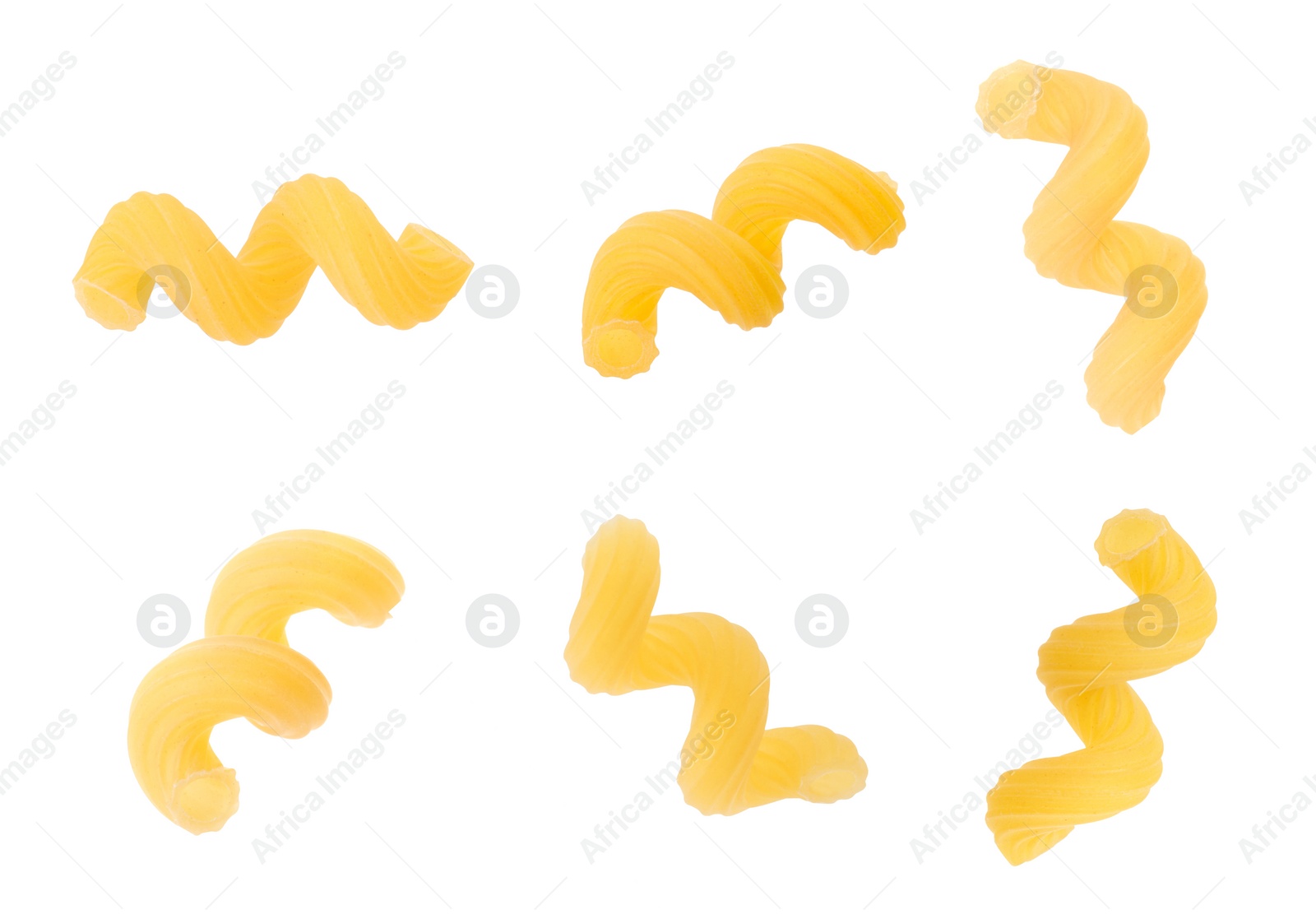 Image of Raw cavatappi pasta isolated on white, set