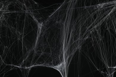 Photo of Creepy white spider web on black background