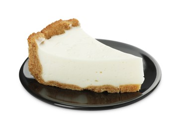 Photo of Piece of tasty vegan tofu cheesecake isolated on white