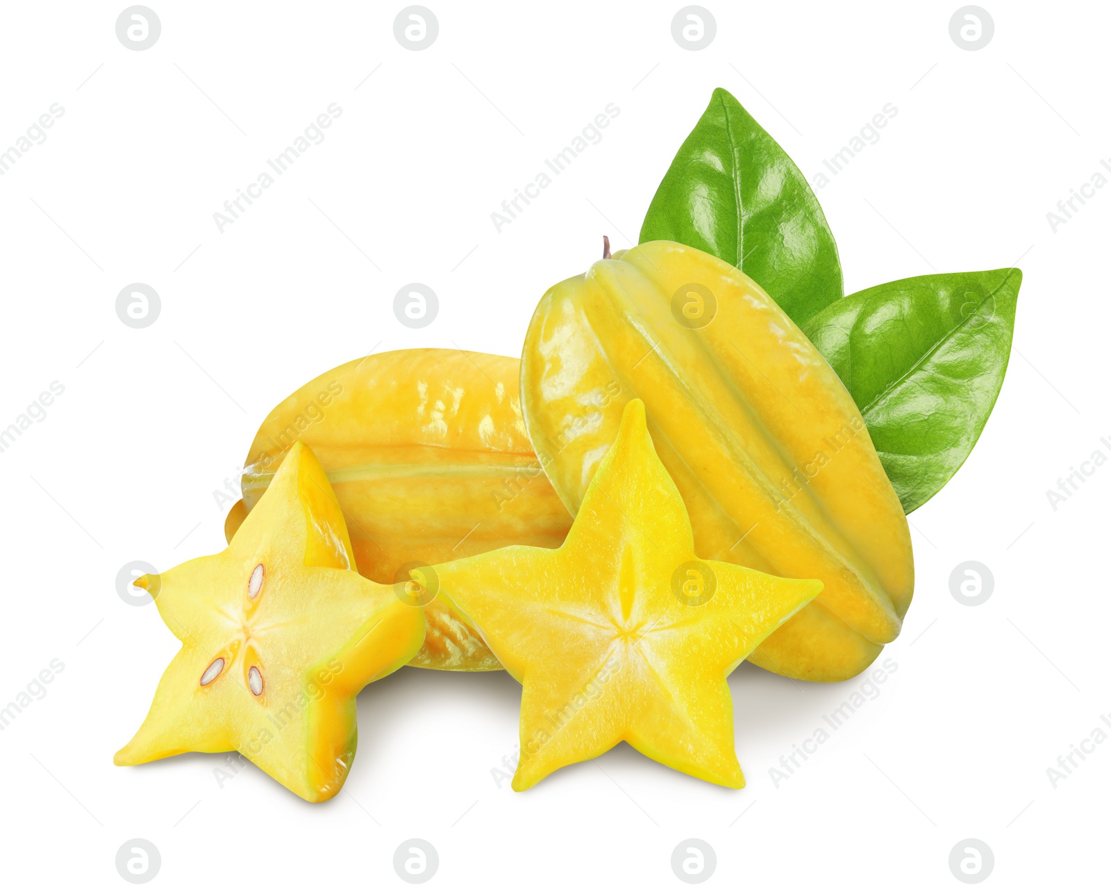 Image of Delicious ripe carambola fruits on white background