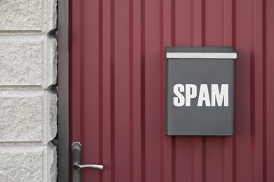 Image of Mailbox with word Spam outdoors. Space for text