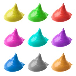 Image of Paint blobs of different colors on white background, set