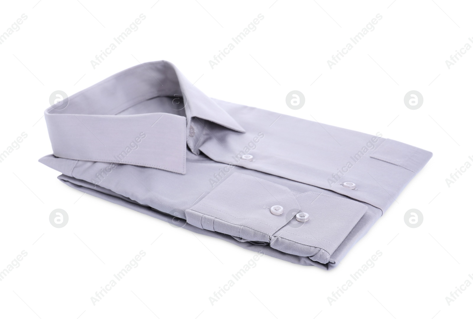 Photo of Stylish shirt isolated on white. Dry-cleaning service