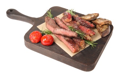 Delicious grilled beef with vegetables and rosemary isolated on white