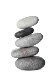 Stack of spa stones on white background