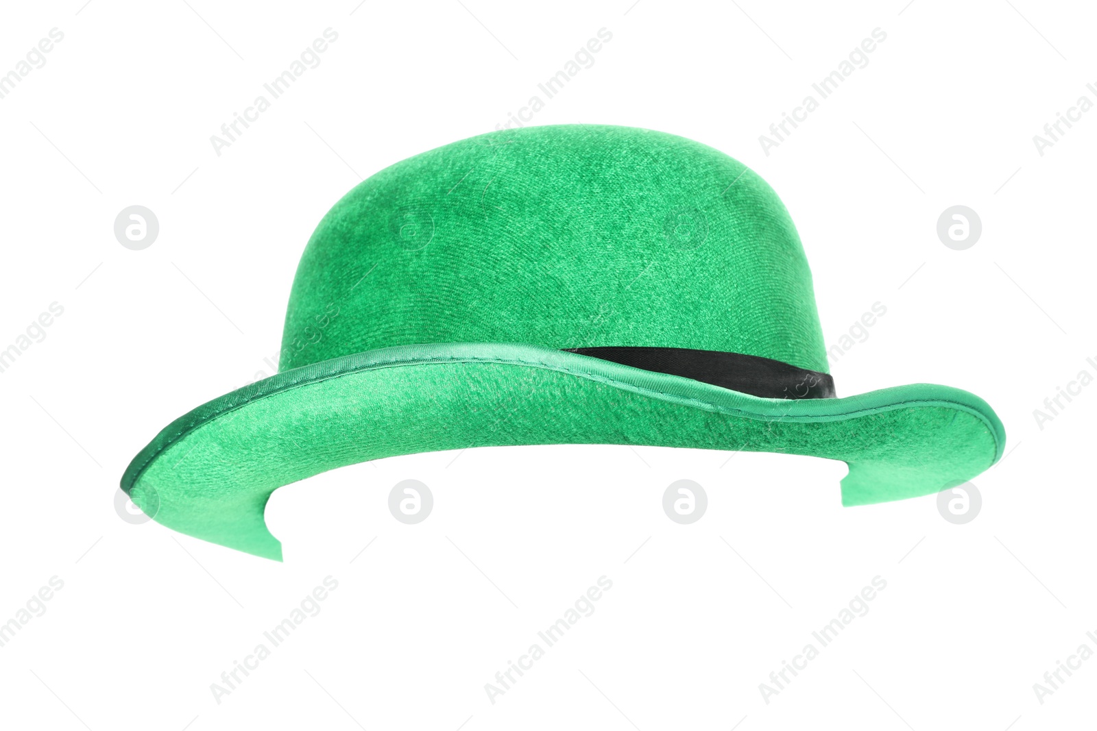 Photo of Green leprechaun hat isolated on white. Saint Patrick's Day accessory