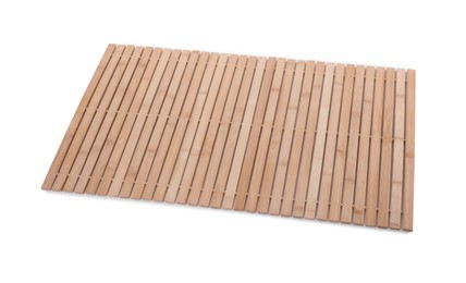 Bamboo rug isolated on white. Bath accessory